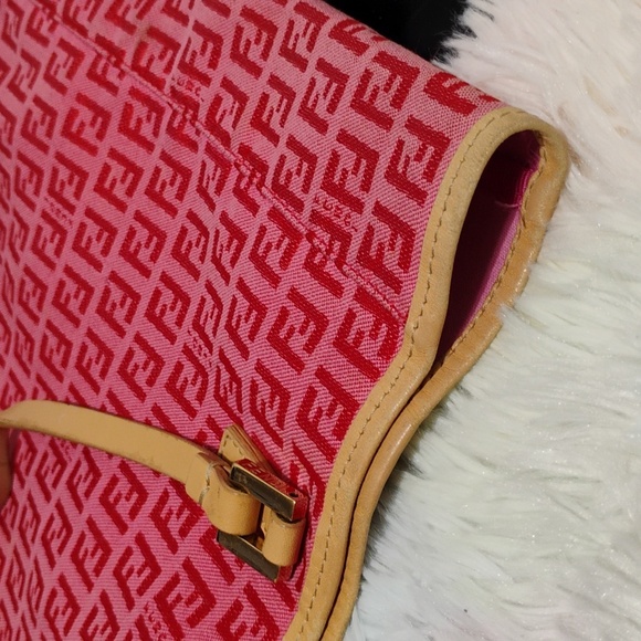 SALE! Authentic FENDI Vintage Zucchino Hand Bag Purse Canvas/Leather Pink/Red - Picture 12 of 14